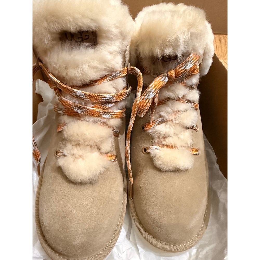 UGG Classic Mini Alpine Lace Boots Sand Suede Sheepskin 1130558 Womens 11 - Picture 13 of 16